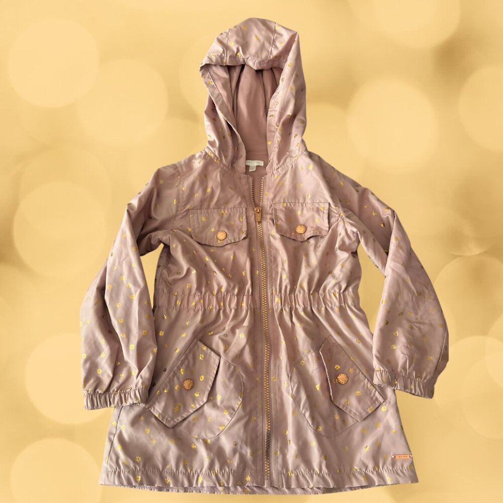 Tahari Girl Blush Pink and Gold Hooded Zip Up Spring Light Weight Jacket